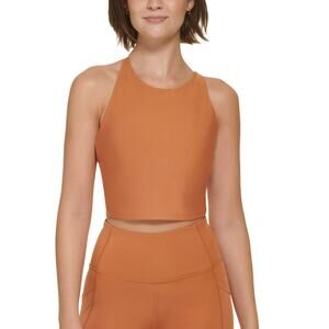 Calvin Klein Performance Womens Crop Top XS Orange High Neck Crisscross NWT